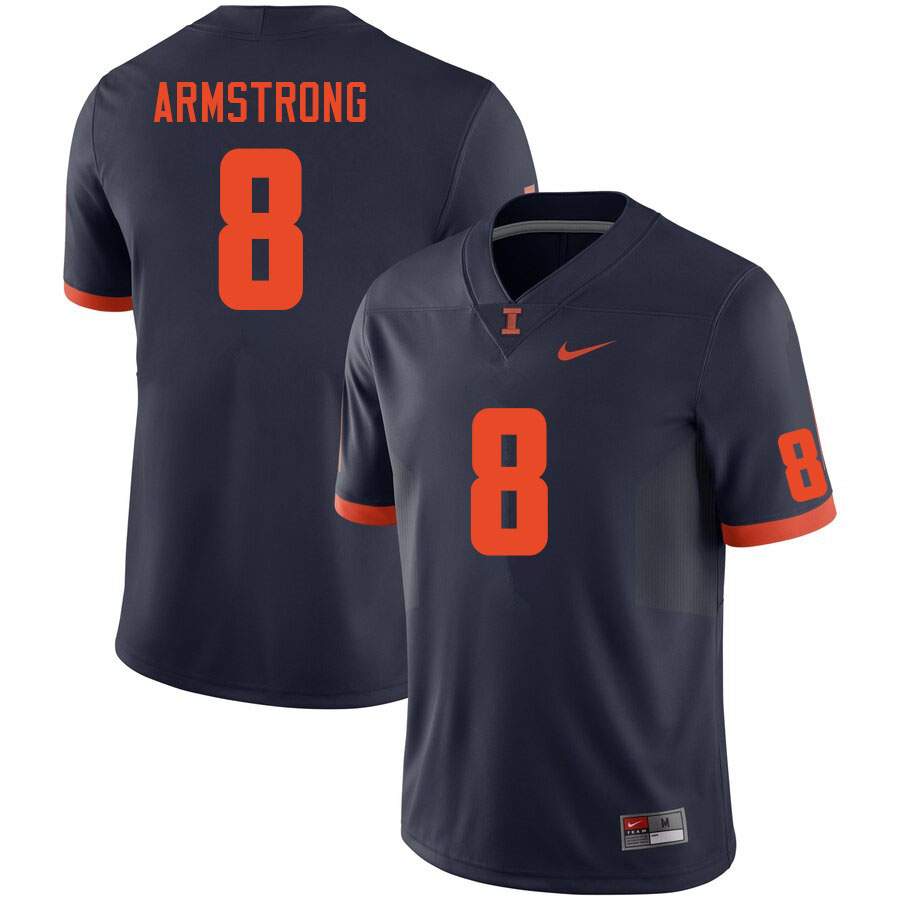 Men #8 Jafar Armstrong Illinois Fighting Illini College Football Jerseys Sale-Navy